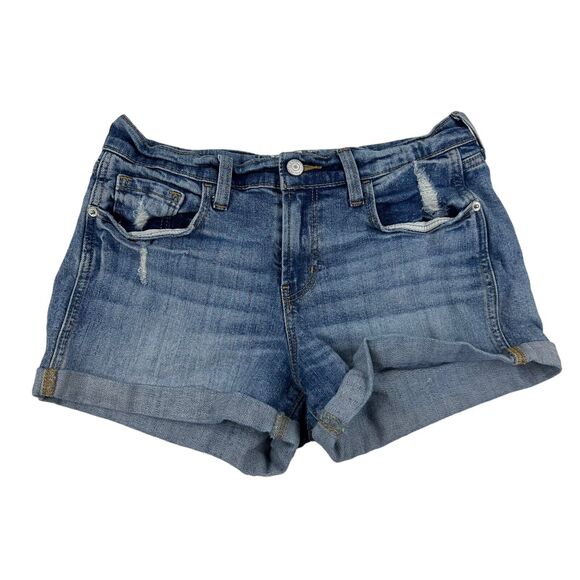 Old Navy Boyfriend Cuffed Denim Blue Jean Shorts Sz 2 Distressed Stretch Cotton - Picture 1 of 6